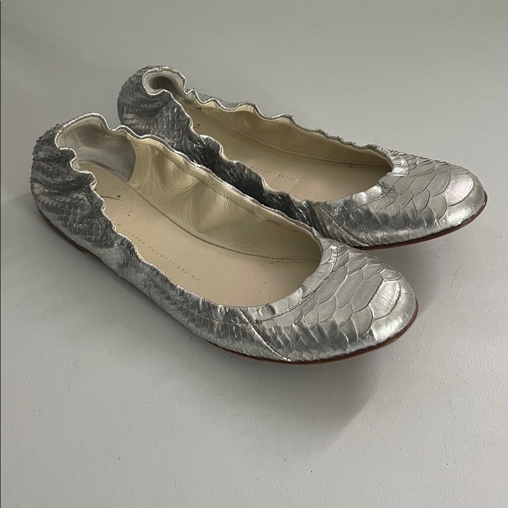 Giuseppe Zanotti Silver Python Leather Ballet Fla… - image 1